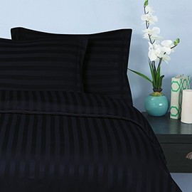 Elegant Comfort 1500 Thread Count -Damask Stripes- Egyptian Quality Luxurious Silky Soft Wrinkle & Fade Resistant 3pc Duvet Cover Set, King/Cal-King, Black