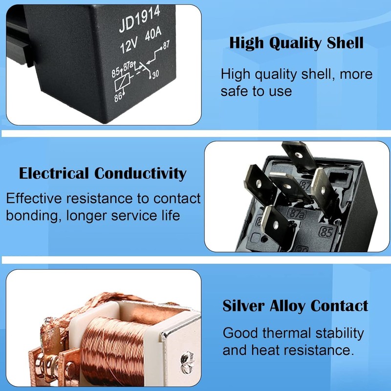 Kalmaegee 2Pack 12V 40A Relay with Relay Socket and Wiring