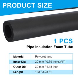 PATIKIL Pipe Insulation Foam Tube, 3/4" ID x 3.28Ft Foam Pipe Cover Foam Tubing for Handle Grip Support AC Unit Exercise Machine Roof Rack, Black
