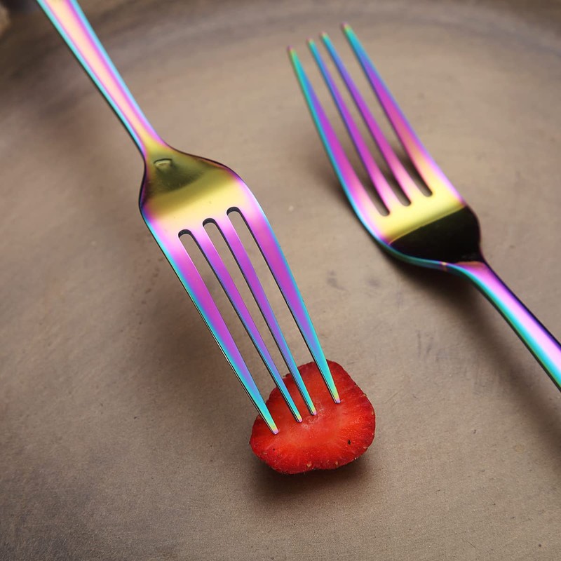 Dinner Forks 6 Pieces, Kyraton Stainless Steel with Rainbow Titanium