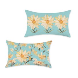 HOMFREEST Spring Summer Daisy Pillow Covers 12x20 Inch Set of 2 Farmhouse Watercolor Daisy Floral Decorations Blue Patio Outdoor Cushion Case for Sofa Couch Home