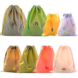 OT-NVWOZR 10 pack Waterproof Drawstring Bags,8 Colorful Travel Storage Bags & 2 Clear Shoes Bags, 8 Patterns String Bags Plastic Storage Sack Bag for Clothes Gym Swimming Beach School Sport