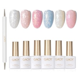 GAOY Pearl Gel Nail Polish Set, 6 Colors Shimmer Glitter Gel Polish, Pink White Blue Soak Off UV Gel Kit, Pearl Echo