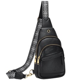 Kasgo Sling Bag for Women, Vegan Leather Crossbody Fanny Packs Lightweight Multipurpose Chest Bag Shoulder Bag for Hiking Work Travel, Black