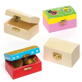 Baker Ross ET127 Mini Wooden Jewellery Box Treasure Chests, Creative Arts and Crafts for Kids (Pack of 4), 8cm x 5cm