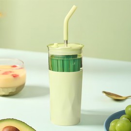 650 ML Glass Water Bottle,22oz Tumbler with Straw Lid,2 in 1 Glass Water Cup,Double Layer Stainless Steel Cup,Drinking Bottle for Office/Yoga/Beach,Gift for Birthday Valentine's Day New Year