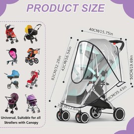 Pram Rain Cover, Rain Cover for Pram, Rain Cover for Pram,Travel Weather Shield for Windproof, Waterproof, Protect from Sun Dust Snow, Pushchair Rain Cover Universal Pram Rain Cover Fit Most Prams Str