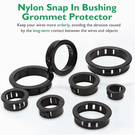 EASYEAH 225pcs Plastic Cable Snap Bushings Grommet Protector Black Snap in Lockig Cable Hose Bushing Grommet for Round Hole, 1" 7/8" 3/4" 11/16" 5/8" 1/2" 3/8" 5/16" Mounted Dia Assortment Kit