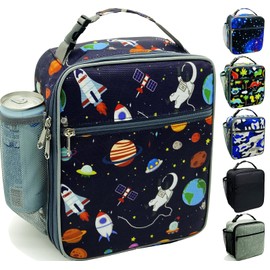 Kulle Astronaut Lunch Box for Boys, Insulated Kids Lunch Bag with Freezable Compartment, Thermal Reusable Lunchbox for School, Outdoor, Daycare - Space Theme Design