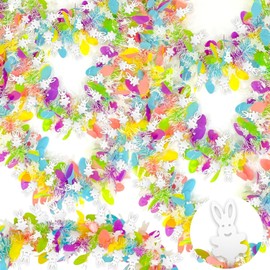 TURNMEON Guirnalda de huevos de Pascua de 5 cuerdas, total de 50 pies, guirnalda colorida de oropel de Pascua, serpentina metálica con purpurina, decoraciones colgantes para decoración de árbol de