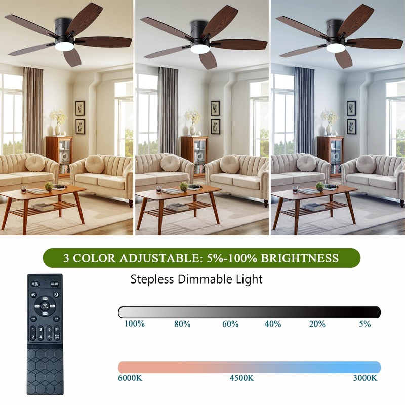 Ayaoty Ceiling Fans with Lights, 52" Low Profile Indoor Ceiling