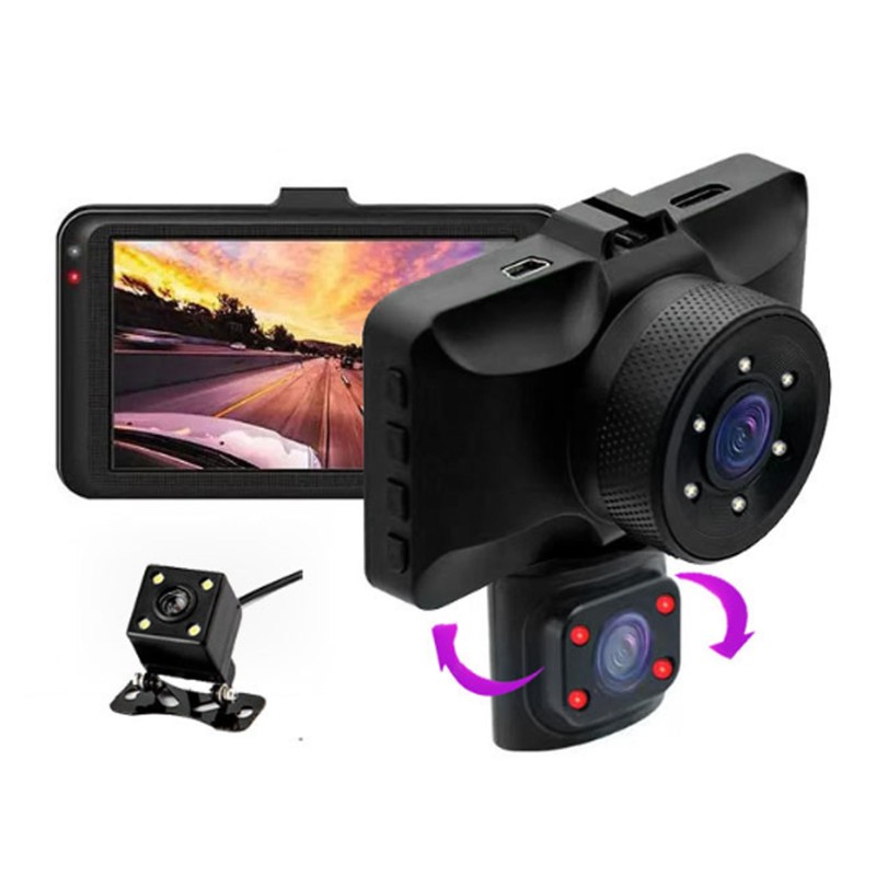 3 Channel Dash Cam 3 Lens Front Inside Rear 1080P