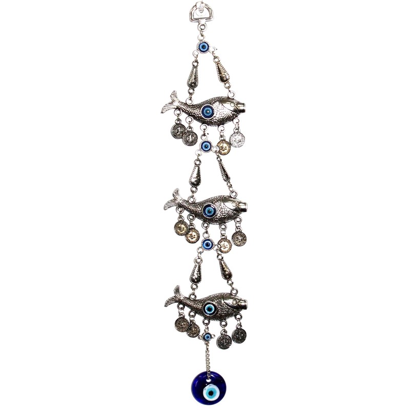 Turkish Blue Evil Eye (Nazar) 3 Lucky Carp Fish Amulet
