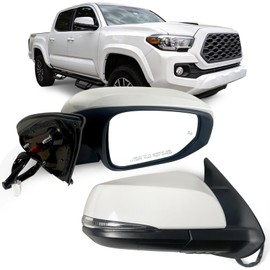 Right Passenger side Mirror Fits 2016-2022 Toyota Tacoma With Power Glass, Heated, Turn Signal, Blind Spot Detection and Manual Folding Match to White Paint Replace TO1320350 (8 Pins)