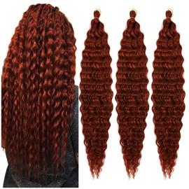 BALINGHAIR Ocean Wave Crochet Hair 22 Inch Deep Wave Braiding Hair Long Curly Crochet Braids Hair Extensions Red Brown(350#-3Pcs)
