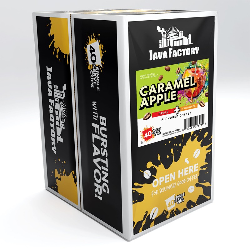 Java Factory Flavored Coffee Pods, Caramel Apple, Compatible with K
