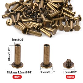 Chicago Binding Screws - 5mm x 20mm Binding Posts - 9.5mm Phillips Nut - Chicago Screw Binding Post Screw Kit for DIY Leather Decoration Scrapbook Photo Albums Bookbinding (Bronze, 50 PCS)