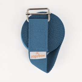 Yogabox Asana Basic Yoga Strap Made of 100% Cotton, Metal Sliding Buckle, Beginners and Advanced, 2.5 m, Petrol Blue