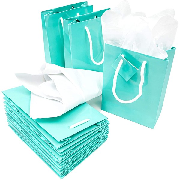 Teal Paper Party Favor Gift Bags with Tissue Paper (7.9 x 5.5 x 2.5 in, 20 Pack)
