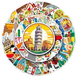 50 Packs Italy Stickers Water Bottles Laptop Phone Computer Guitar Skateboard Hydroflasks Italy Vinyl Sticker Waterproof Aesthetic Trendy Decals for Kids Teens Girls Adults
