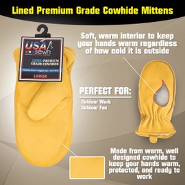 American Made Cowhide Leather Pile Lined Chopper Mitt Gloves , 9200PL, Size: 9