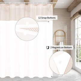 MitoVilla Extra Long 72 x 84 Shower Curtain Set with Snap-in Liner, Pink Waffle XL Heavyweight Fabric Cloth Shower Curtains for Modern Luxury Hotel Spa Bathroom Decor, Blush Pink