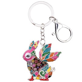 DUOWEI Easter Antique Tiny Rabbit Bunny Keychain Pets Key Ring Purse Decoration for Women Girl Kid Charm Gifts (Multicolor)