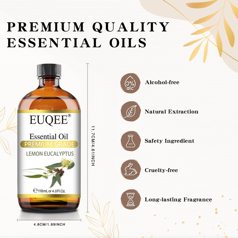 EUQEE Lemon Eucalyptus Essential Oil Pure Lemon Eucalyptus Oil, Large
