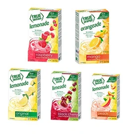 True Lime 7 flavor variety Pack: WATERMELON AQUA FRESCA, LIMEADE, Original Lemonade, Peach, Black Cherry, Raspberry & Mango Orange. True Citrus Assorted Beverage Pack: (7 boxes), Red