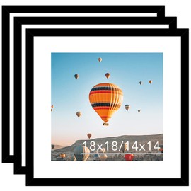 JCJMY 18x18 Picture Frame Set of 3 Black with 14x14 Mat, Display Photo 14x14 with Mat or 18 x 18 Without Mat, Wall Hanging Large 18x18 Poster Frame with Shatter Resistant Plexiglass, 3 Pack, Black