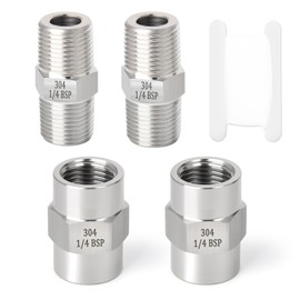 GASHER 4PCS 304 Stainless Steel Pipe Fitting, Hex Nipple Hex Coupling, 1/4" x 1/4" BSP Male Thread Pipe, 1/4Inch x 1/4Inch BSP Female Thread Pipe