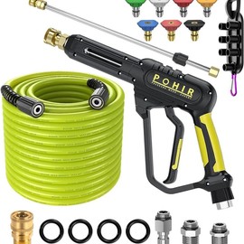 POHIR Powerwashing Gun and 50FT Pressure Washer Hose,3600 PSI Pressure Water Gun With 15in Wand,7 Nozzle Set For Car Washing,Durable Cleaning Tool - Color: Pressure Washer Gun and 50FT lightblue Hose Kit