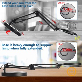 HITTI 【Upgraded】 12X LED Magnifying Lamp, 1,800 Lumens Stepless Dimmable, 3 Color Modes, 8-Diopter 4.2″ Real Glass Lens Magnifier Desk lamp, Magnifying Light and Stand for Crafts Reading Close Work