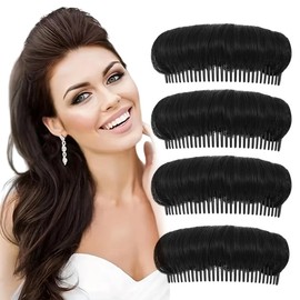 4Pcs Hair Bun Invisible False Hair Clip, Bump It Up Volume Hair Base Fluffy Hair Pad Styling Insert Tool, Princess Styling Volume Increased Pads Hair Accessories for Women (Black)