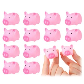 12 Pcs Rubber Squeaky Mini Pig Toys Piggy Baby Bathtub Pool Shower Floating Bath Toy Farm Animal Party Favor for Kids