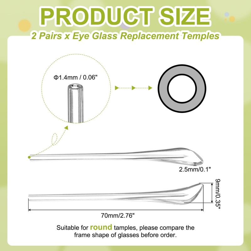 PATIKIL 2 Pairs Eye Glass Replacement Temples, Plastic Anti-Slip Eyeglass