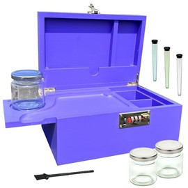 CiikTopia Bamboo Storage Box 3 Gorgeous Glass Containers - Portable, Airtight, and Lockable Lock Box (Purple)