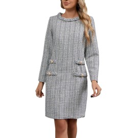 LifeShe Women's Long Sleeve Tweed Mini Dress Business Work Short Dress Elegant Cute Party Dresses