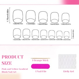 CharmBurst Pack of 24 Square Press On Nails with Blush Ombre, False Nails, Short Glossy, French Stick-on Nails with 3D Flower, Artificial Nails for Sticking Fingernails