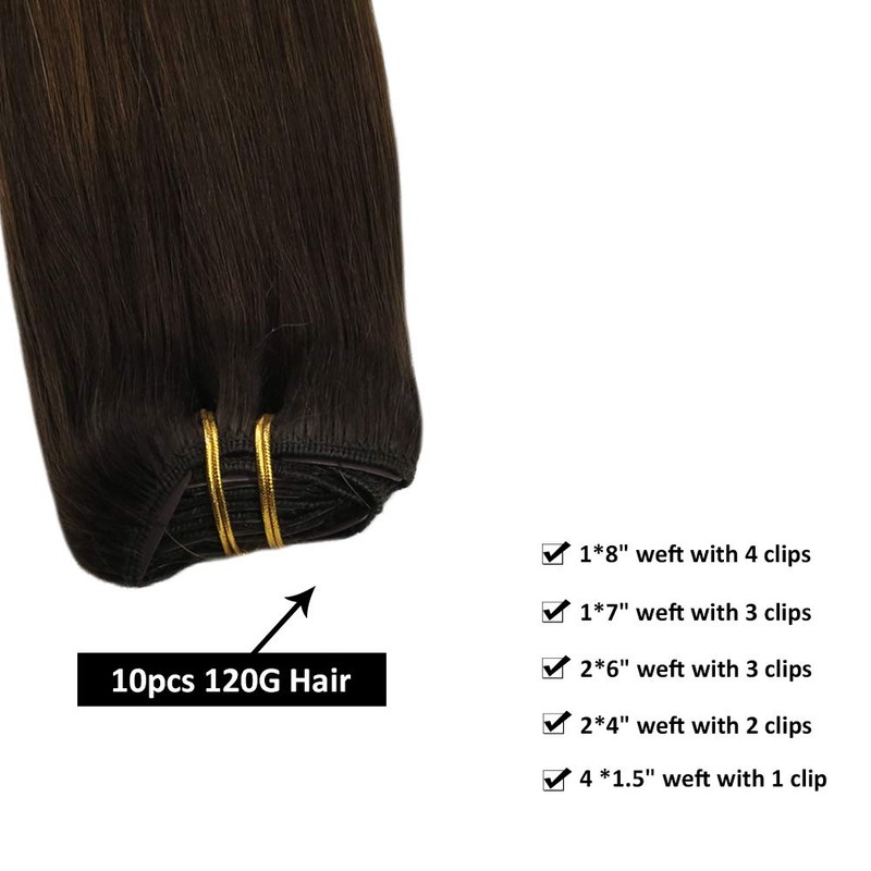 Ugeat Clip in Hair Extensions Balayage Hair Extensions Darkest Brown