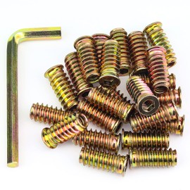 1/4-20 Threaded Inserts, Wood Inserts, Steel Threaded Inserts for Wood Furniture Screw, HELIFOUNER 30 Pieces 1/4"-20 x 25mm Threaded Inserts with Hex Wrench for Wood Furniture