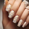 Chrysanthemum Press on Nails Medium Square Fake Nails White Orange