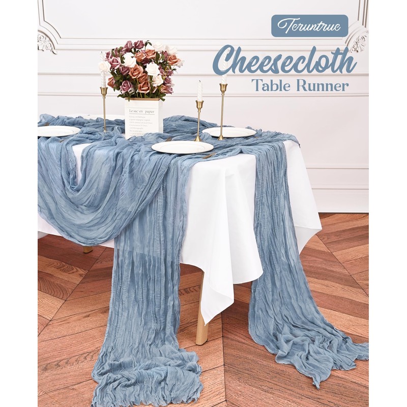 Teruntrue 10 Pack Blue Table Runner Cheesecloth Table Runner, 10FT
