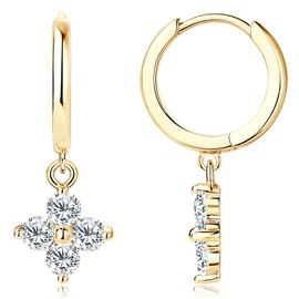 EONFUN Moissanite Four Leaf Clover Hoop Earrings for Women 925 Sterling Silver 0.8CTTW D Color VVS1 Drop Earring with GRA Certificate (Gold)