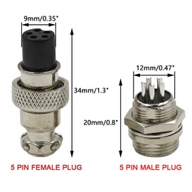 Hxchen 5 Pin Metal Male Female Panel Connector 12mm GX12-5P Aviation Plug Silver - (2 Sets)