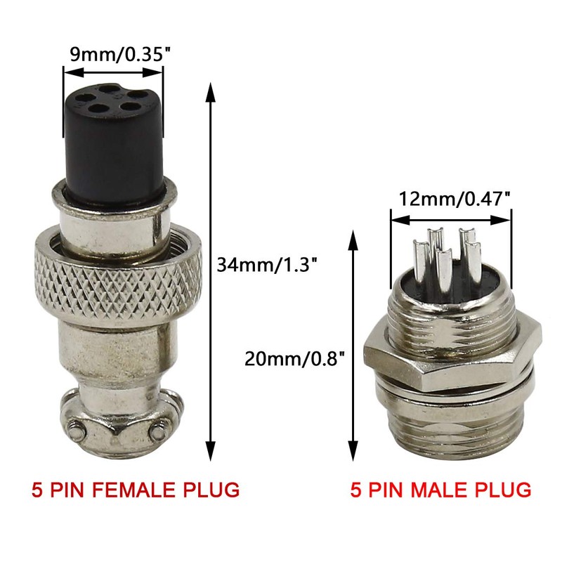 Hxchen 5 Pin Metal Male Female Panel Connector 12mm GX12-5P