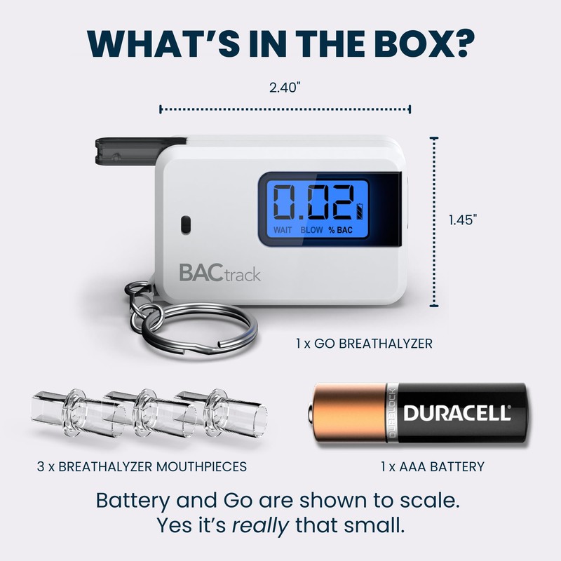 BACtrack Go Keychain Breathalyzer (White) | Ultra-Portable Pocket Keyring Alcohol