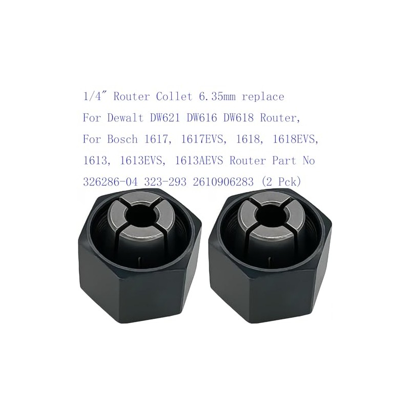 (2 Pack) 1/4" Router Collet 6.35mm For Dewalt DW621 DW616