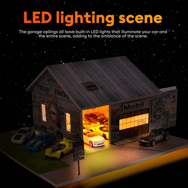 1/64 Diorama,Display Case for Hot Wheels Garage with LED,Storage Case