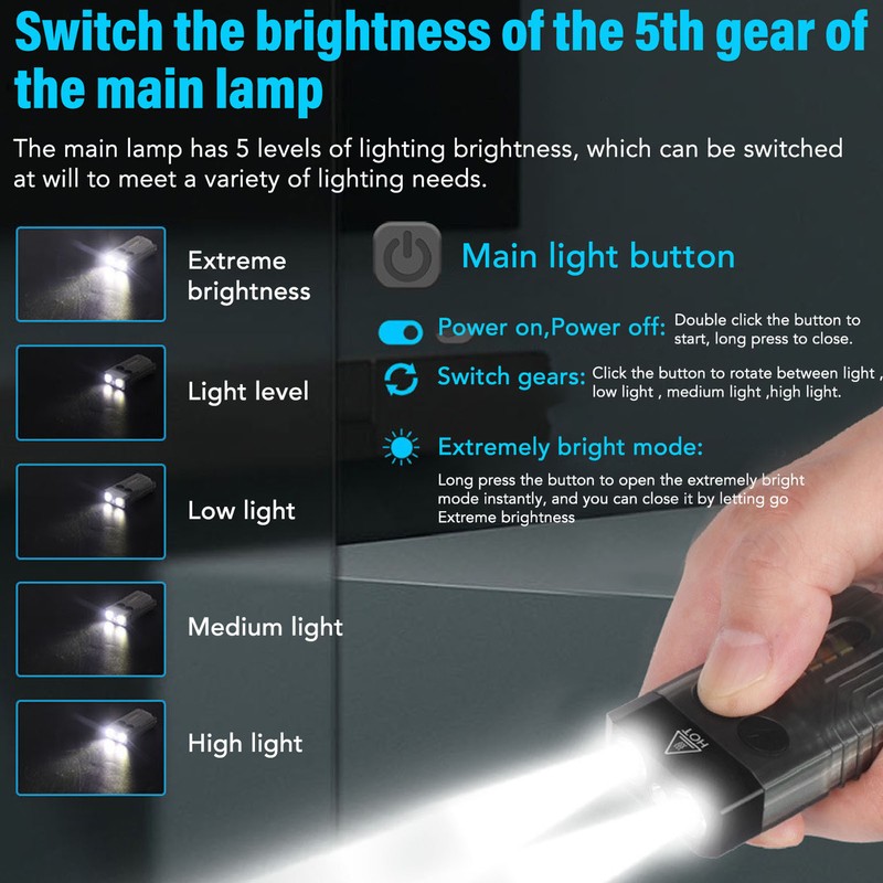 Mini Flashlight Portable Rechargeable Buzzer Alarm Keychain Light for Camping